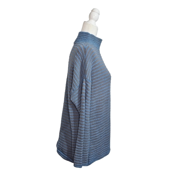 Chicos gray blue striped long sleeve turtleneck fuzzy comfy sweater size 2 US L - Picture 3 of 8